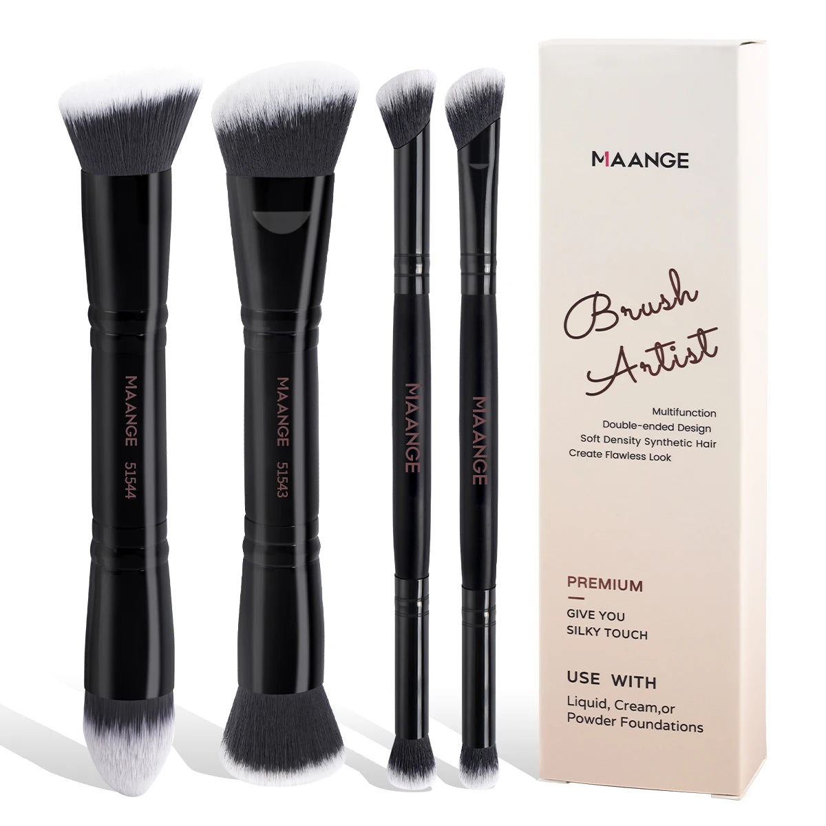 4Pcs Basic Makeup Brushes Set with Box Dual-Ended Foundations Powder Blush Details for Eyeshadow Brushes Beginner Travel