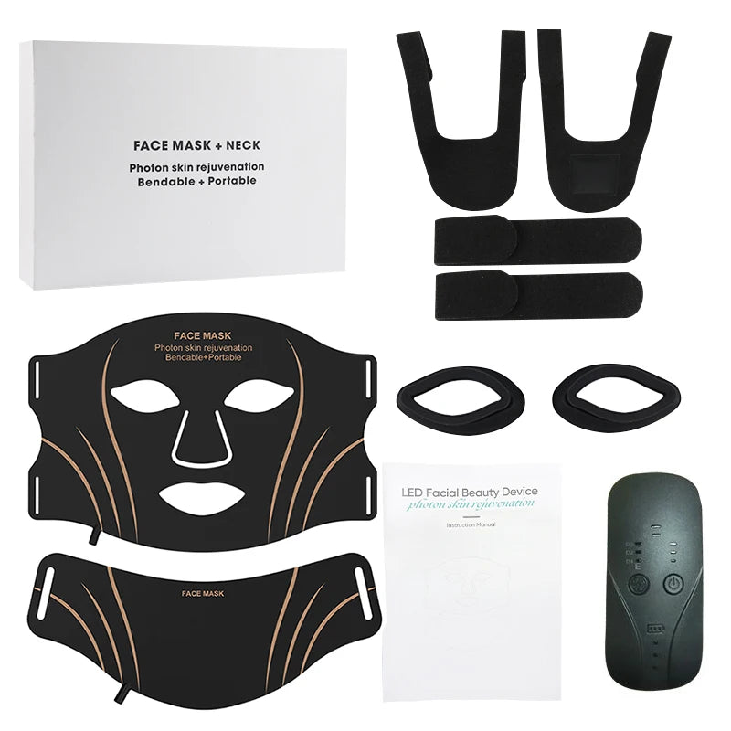 7 Colors LED Face Mask Neck Set Electric Silicone Facial Photon Therapy Flexible Skin Repair Oil Control Anti Acne Brighten