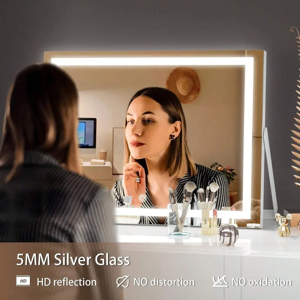 Hasipu 14 X 11 Vanity Mirror With Lights, LED Makeup Mirror, 3 Modes Light,Smart Touch Control Dimmable, Table Mirror With Stand