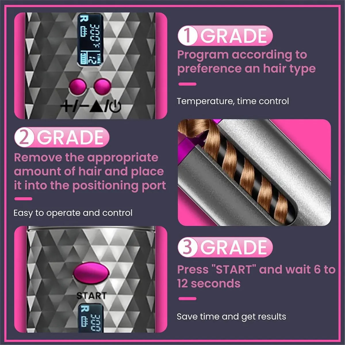 N18R Cordless Curling Iron Beach Waves Styler -Portable Hair Curler Wand Set Automatic Rotating, Dual Voltage for Travel