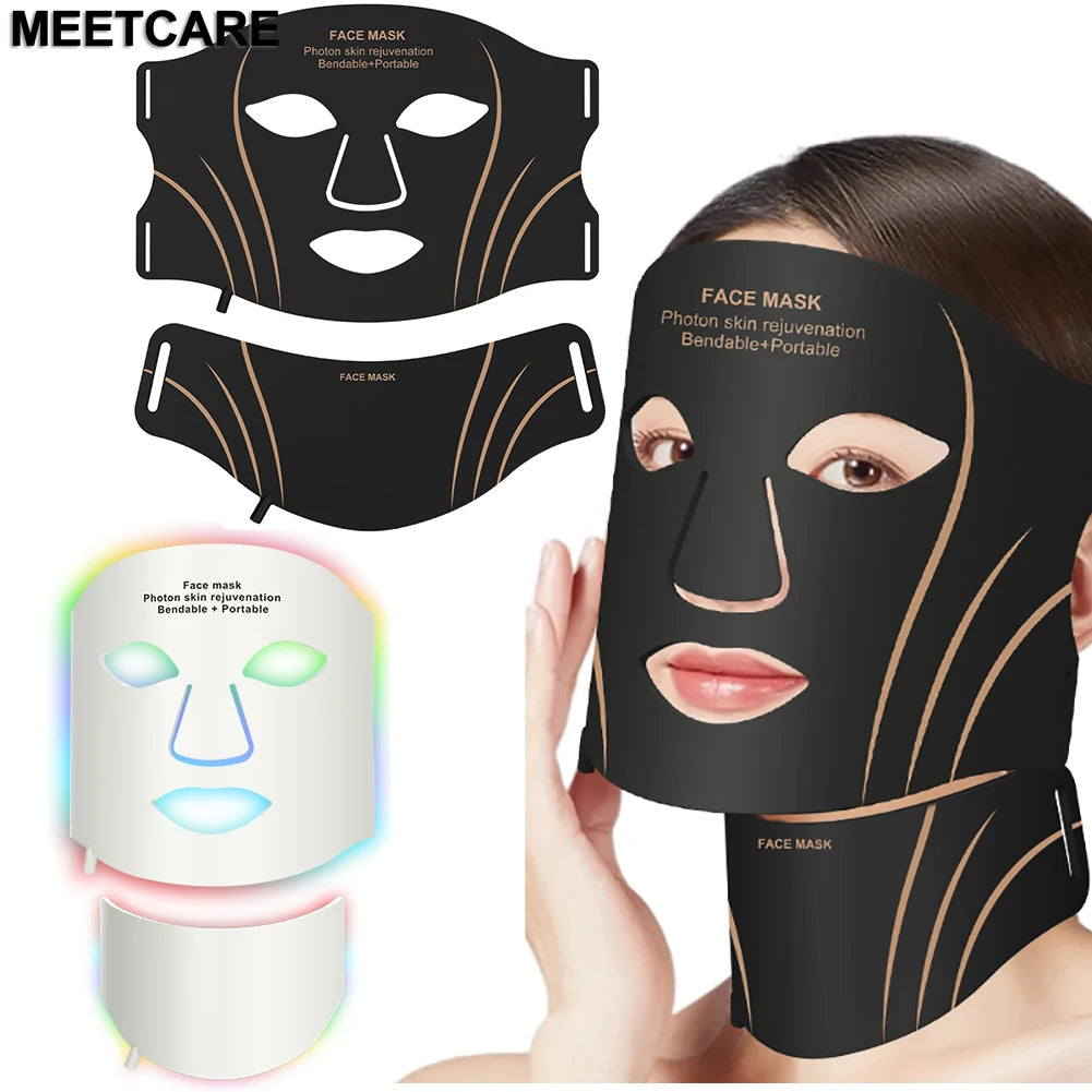 7 Colors LED Face Mask Neck Set Electric Silicone Facial Photon Therapy Flexible Skin Repair Oil Control Anti Acne Brighten
