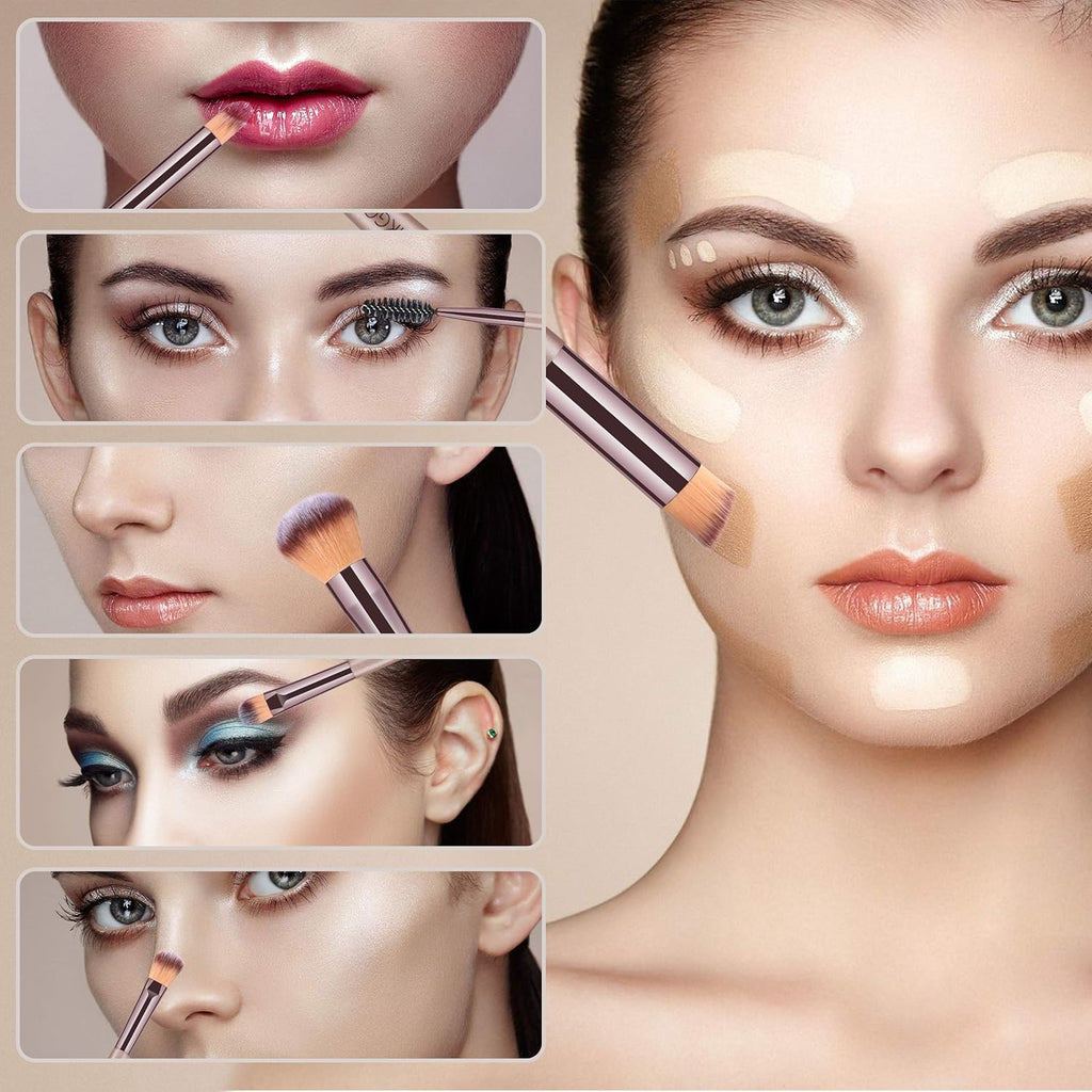 Makeup Brushes 15PCS Champagne Gold Professional Makeup Brush Set Foundation Brush Blending Powder Blush Concealer Eye Make up Brush with Bag