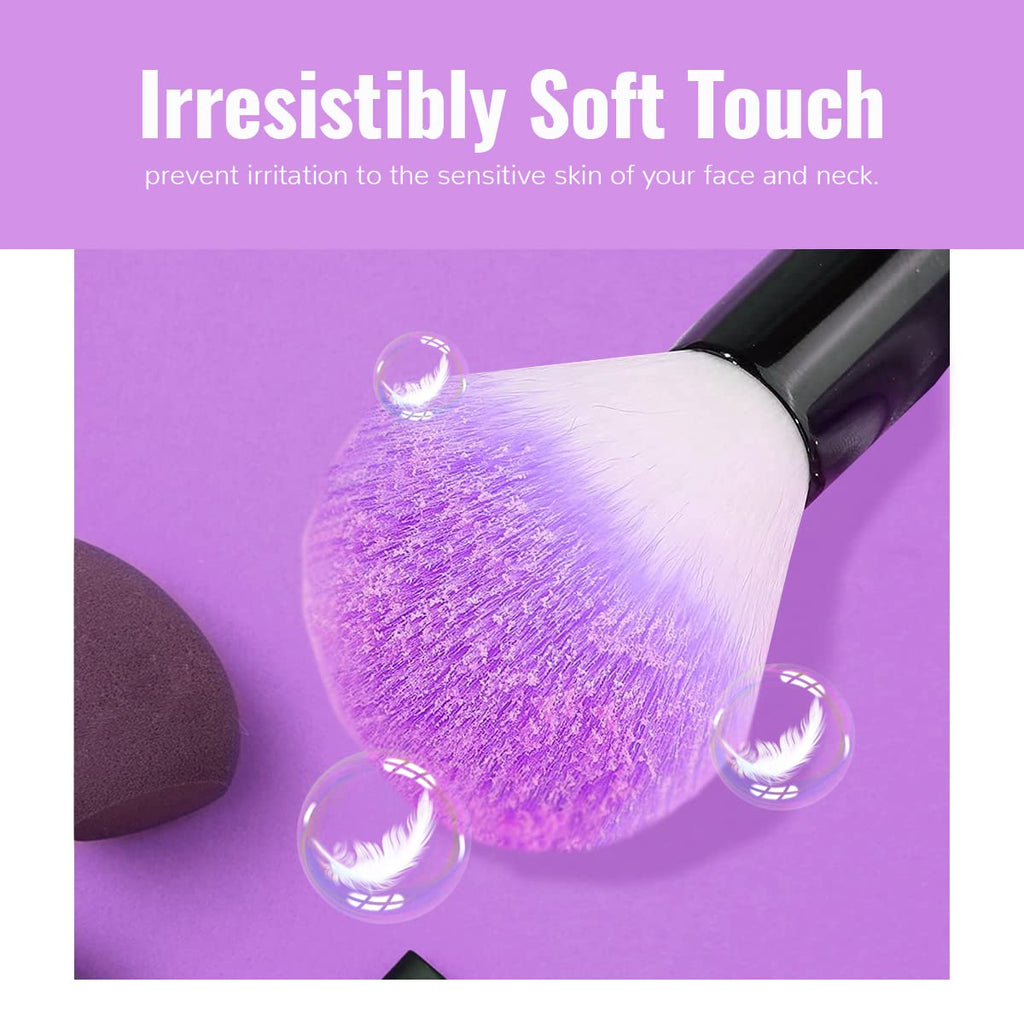 Yuwaku Makeup Brush 32Pcs, Purple Professional Make up Brushes Set with Soft Bristles Kabuki Foundation Powder Eyeshadow Eyeliner Blush Concealer Brush with Travel Makeup Bag (Purple)