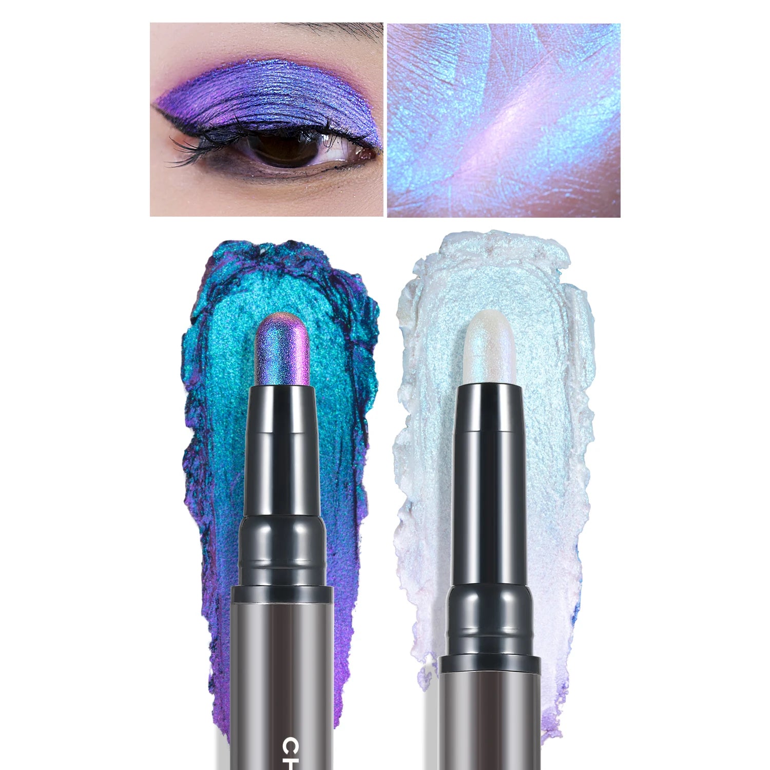 2 in 1 Multichrome Eyeshadow Sticks High Pigmented Glitter Eyeshadow Waterproof Eye Shadow Pen Metallic Makeup 6 Color