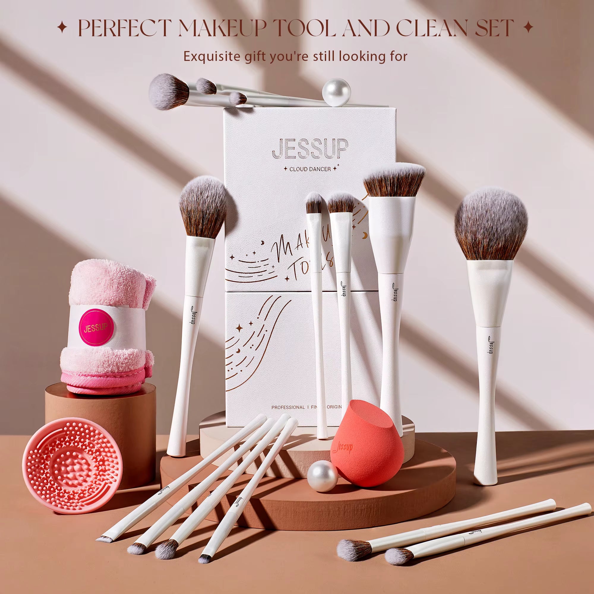 Makeup Brushes 4-14Pcs Make up Brush Set Highend Makeup Gift Set for Women with Sponge Makeup,Brush Cleaner,Towel T333