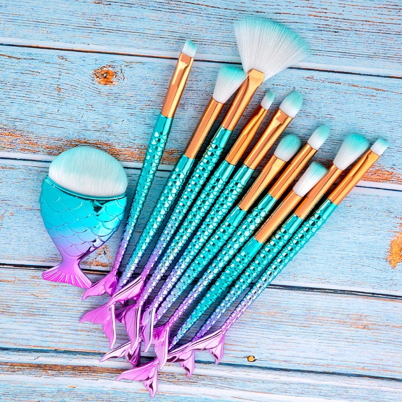 11Pcs Makeup Brushes Kit Maquiagem Maquillaje New Mermaid Foundation Eyebrow Eyeliner Cosmetic Makeup Brushes