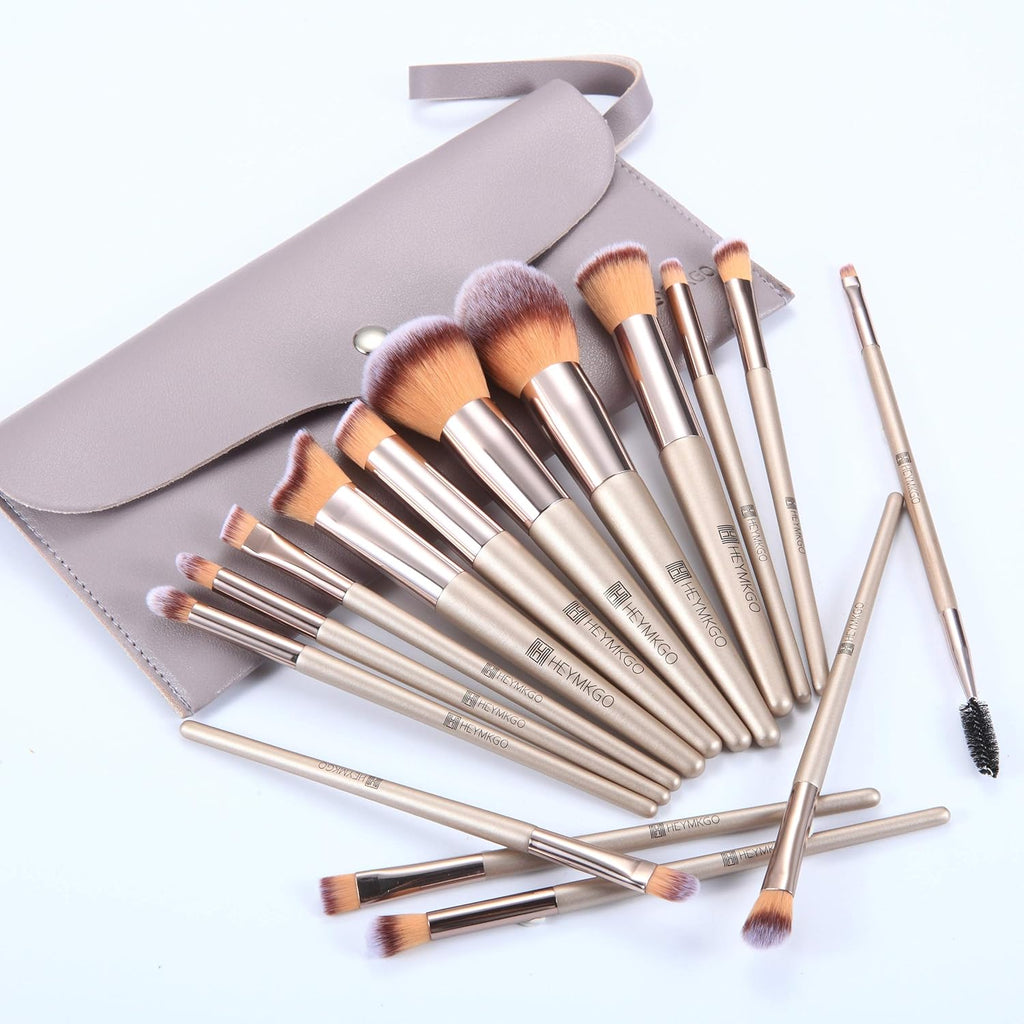 Makeup Brushes 15PCS Champagne Gold Professional Makeup Brush Set Foundation Brush Blending Powder Blush Concealer Eye Make up Brush with Bag