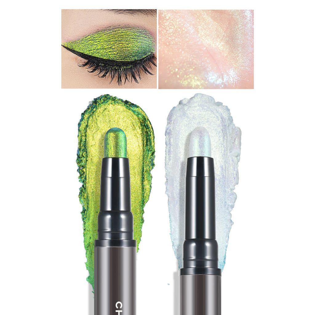 2 in 1 Multichrome Eyeshadow Sticks High Pigmented Glitter Eyeshadow Waterproof Eye Shadow Pen Metallic Makeup 6 Color