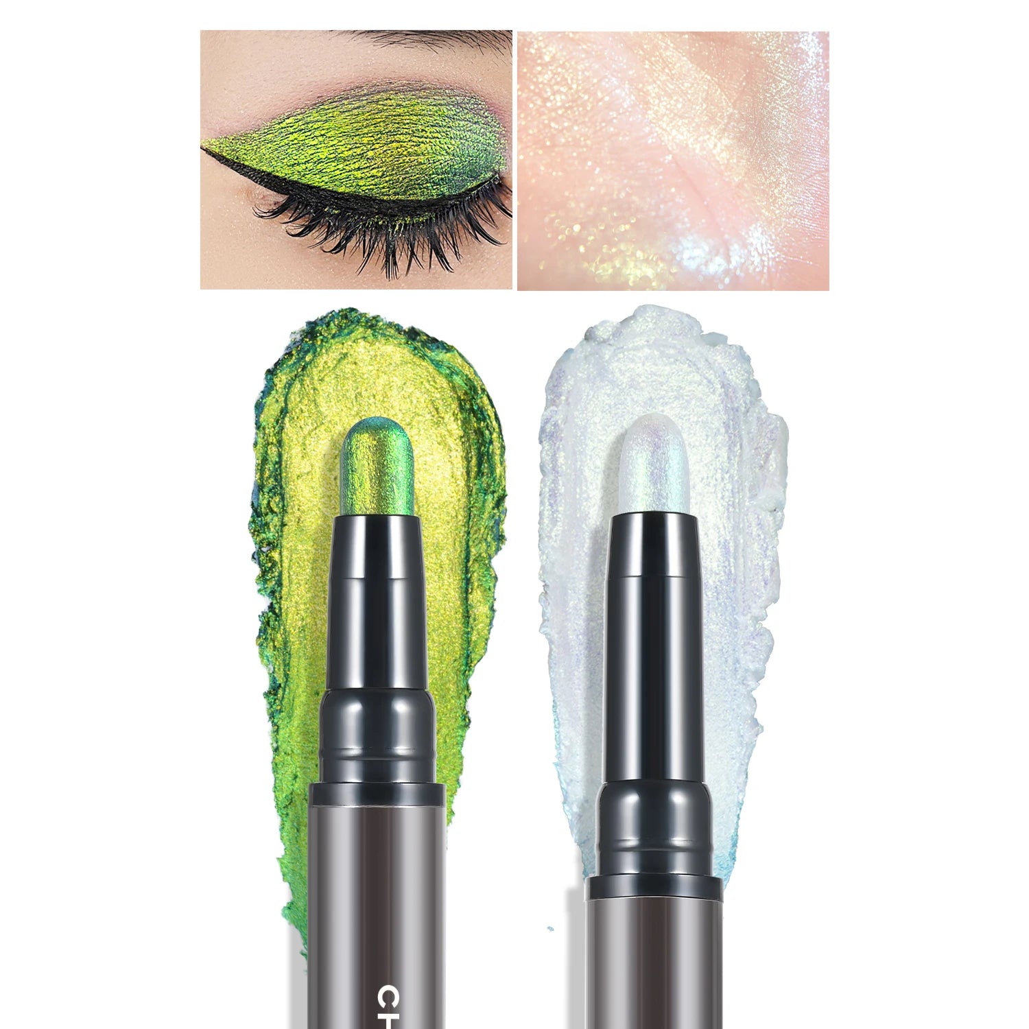 2 in 1 Multichrome Eyeshadow Sticks High Pigmented Glitter Eyeshadow Waterproof Eye Shadow Pen Metallic Makeup 6 Color