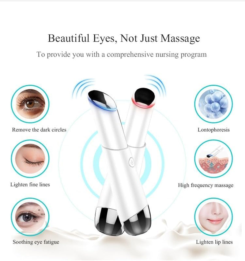 Electric Eye Massager Wand, Rechargeable Facial Massager, Facial Vibrating Treatment, LED Light Treatment, for Dark Circles, Eye Bags, Puffiness under Eyes(Pink)