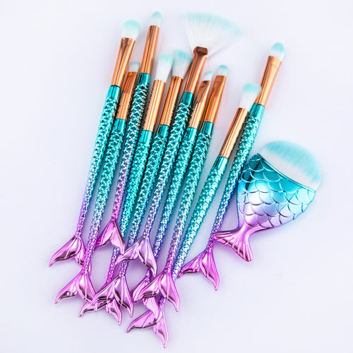 11Pcs Makeup Brushes Kit Maquiagem Maquillaje New Mermaid Foundation Eyebrow Eyeliner Cosmetic Makeup Brushes