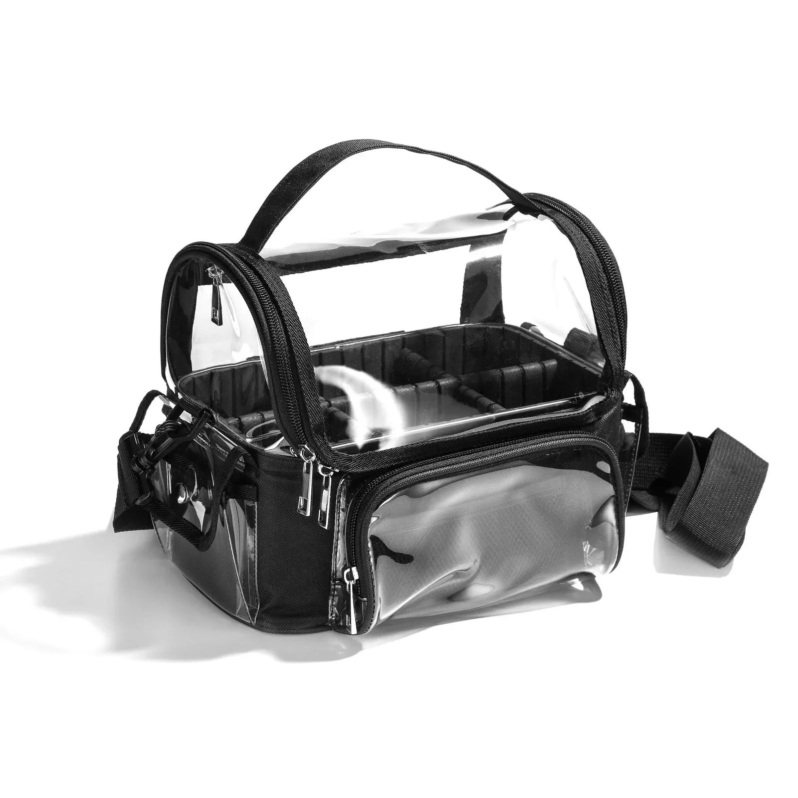 Makeup Brush Holder Backpack Makeup Artist Travel Case Clear Waterproof Cosmetic Organizer Bag with Adjustable Strap and Divider