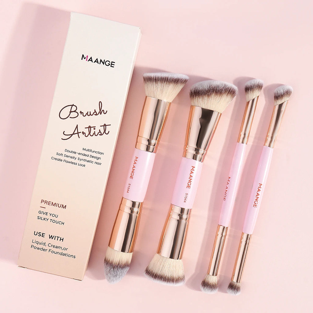 4Pcs Basic Makeup Brushes Set with Box Dual-Ended Foundations Powder Blush Details for Eyeshadow Brushes Beginner Travel