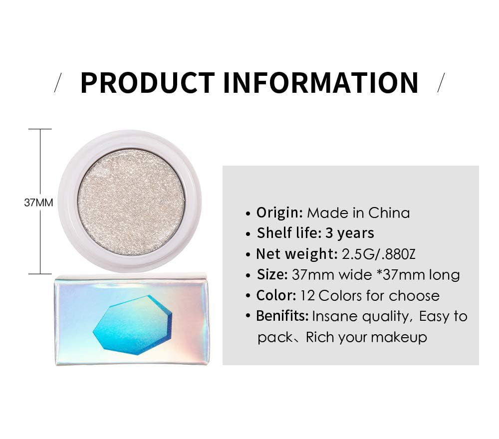 12 Colors Glitter Eyeshadow, Mashed Potato Pearlescent Monochrome Eyeshadow Polarized Light Not Smudged Eye Shadow, Highly Pigmented Eye Makeup Cosmetics Gift for Women and Girls Eye Brightening Flash Powder (#11 Golden)