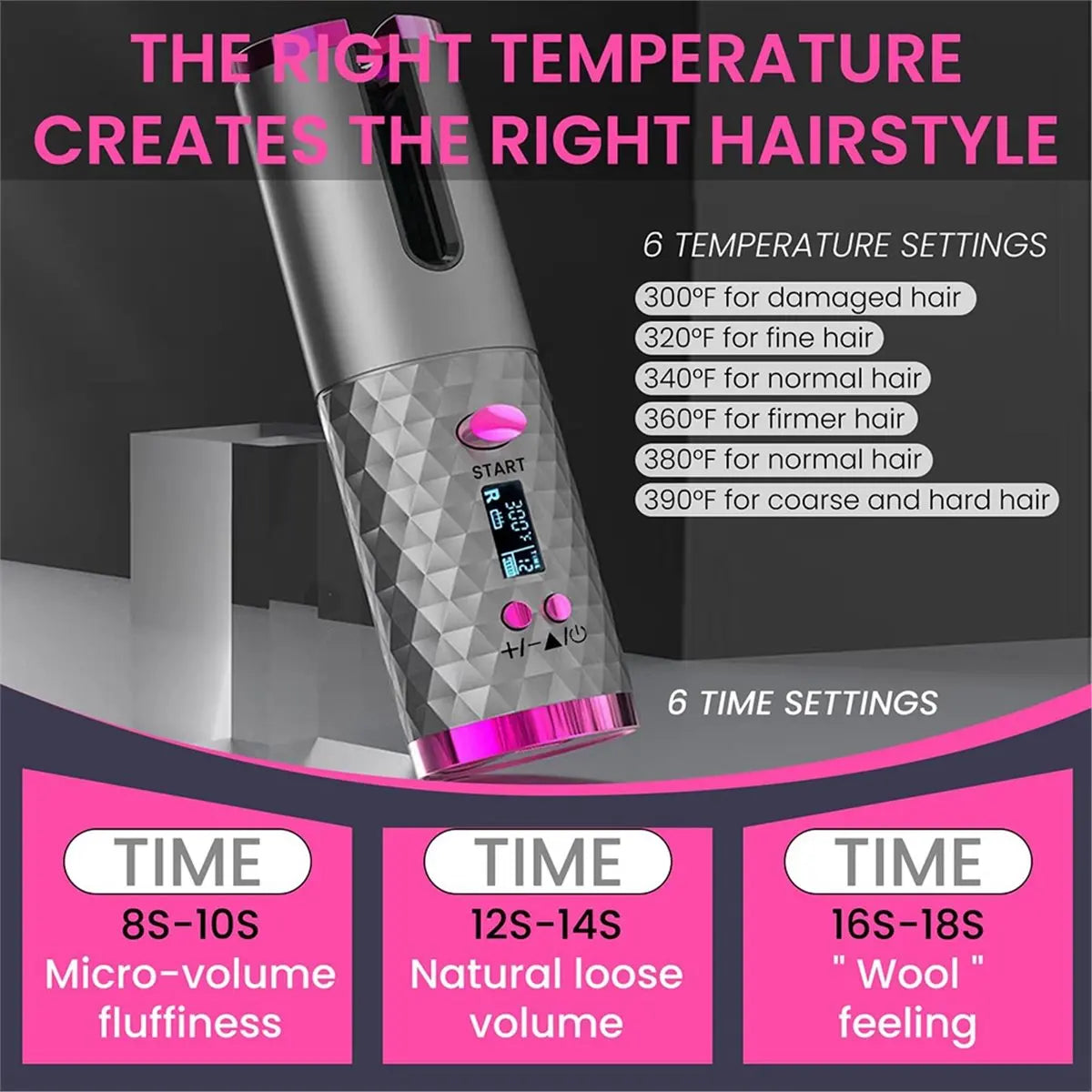 N18R Cordless Curling Iron Beach Waves Styler -Portable Hair Curler Wand Set Automatic Rotating, Dual Voltage for Travel