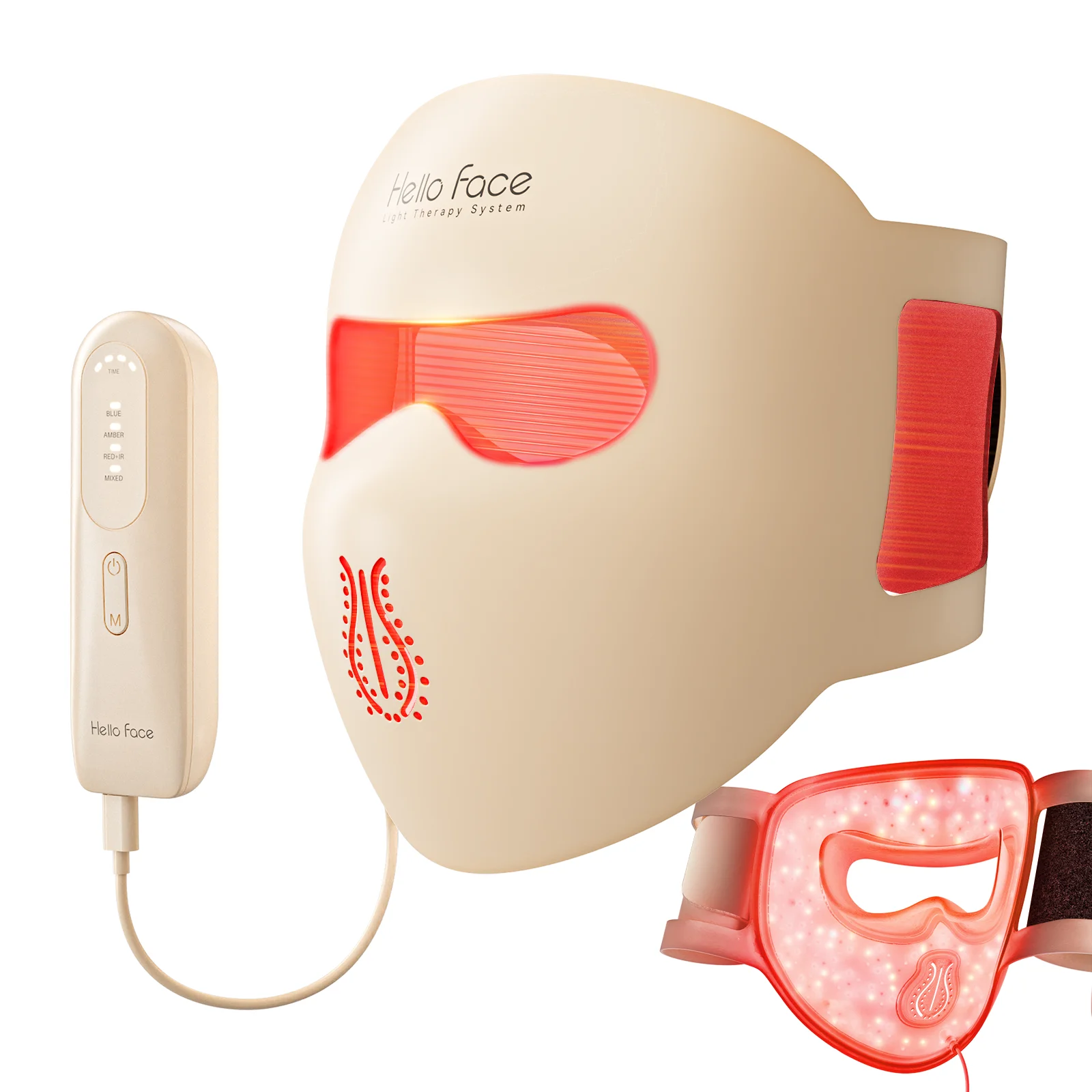Portable Hello Face M300 4D Mask 311pcs LEDs Light Therapy Mask Red Near-Infrared Facial Neck Skin-friendly Silicone Mask