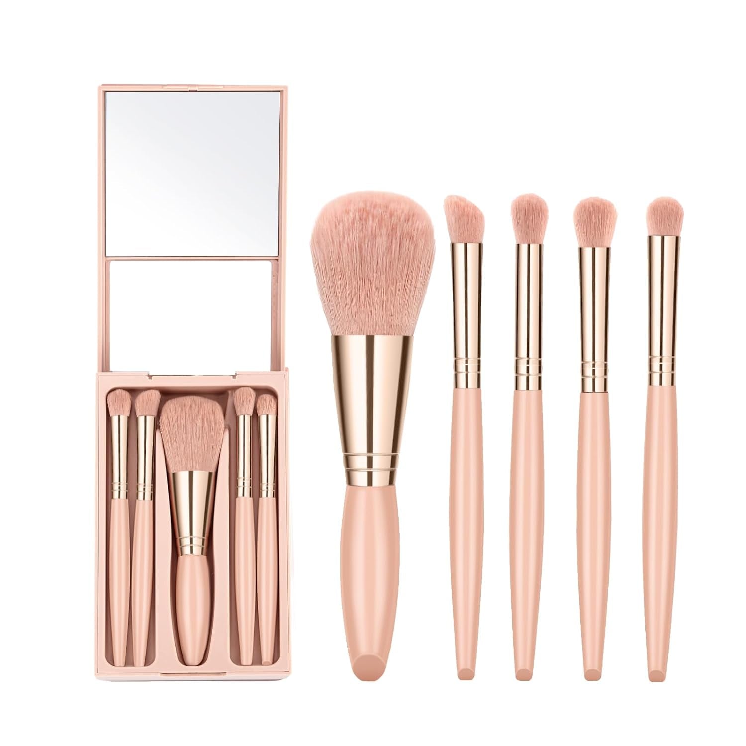 Eye Shadow Brush Set，Valentine'S Day Gifts，Teen Brushes Makeup with Mirror，Kids Small Makeup Brush Kit，Girls Cosmetic Eyeshadow Brushes for Purse, Make up Brushed (Apricot)