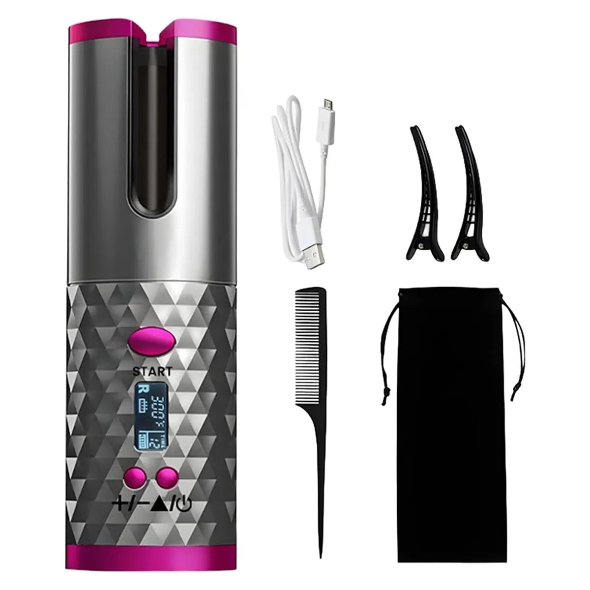 N18R Cordless Curling Iron Beach Waves Styler -Portable Hair Curler Wand Set Automatic Rotating, Dual Voltage for Travel
