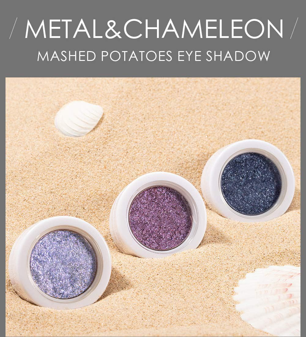 12 Colors Glitter Eyeshadow, Mashed Potato Pearlescent Monochrome Eyeshadow Polarized Light Not Smudged Eye Shadow, Highly Pigmented Eye Makeup Cosmetics Gift for Women and Girls Eye Brightening Flash Powder (#11 Golden)