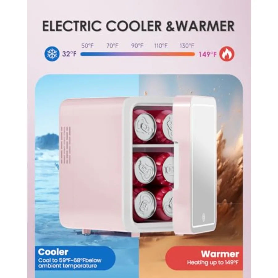 Skincare Fridge with Dimmable LED Light Mirror 4L Mini Fridge For Desktop Travel or Cool and Heat Makeup Fridge for Cosmetics S