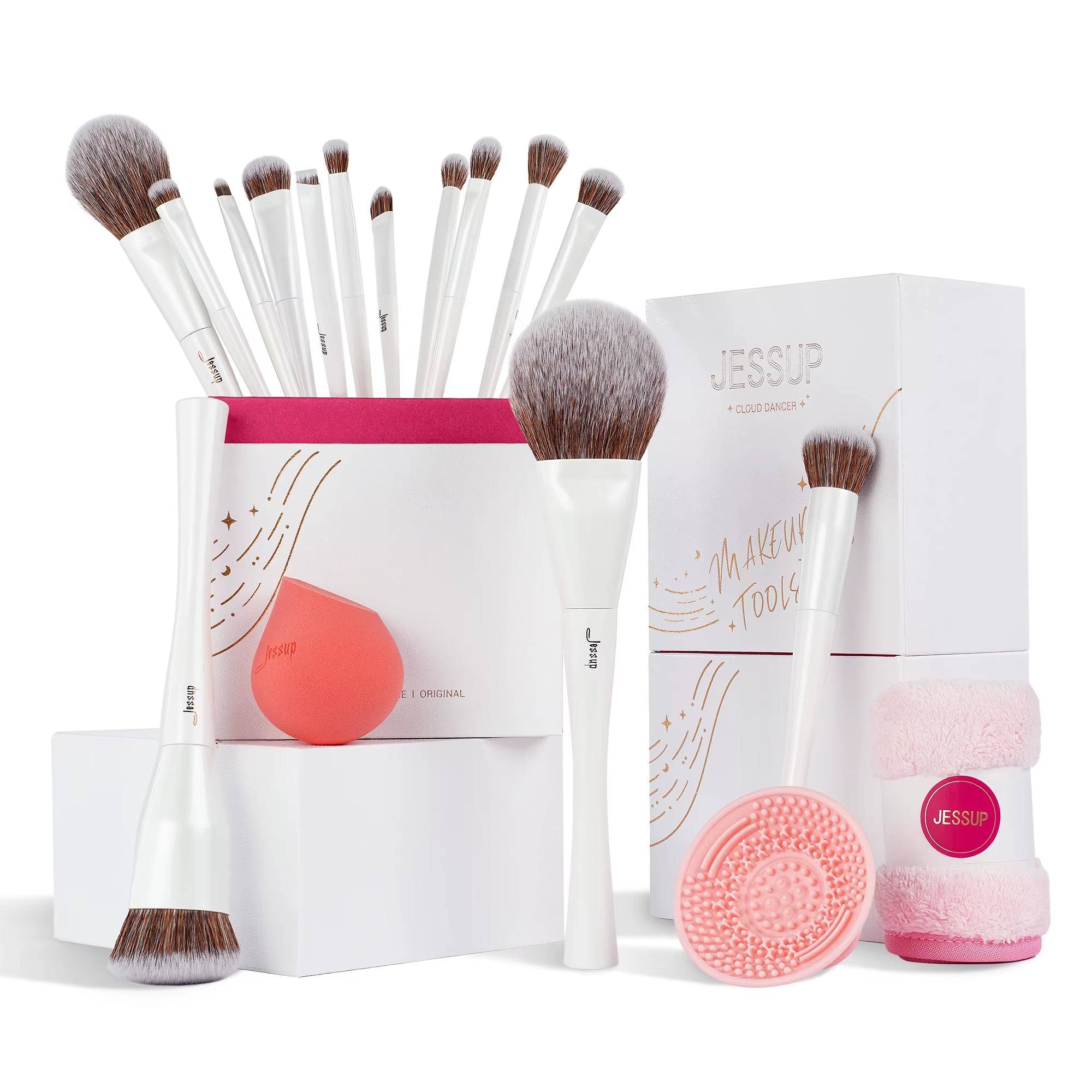 Makeup Brushes 4-14Pcs Make up Brush Set Highend Makeup Gift Set for Women with Sponge Makeup,Brush Cleaner,Towel T333