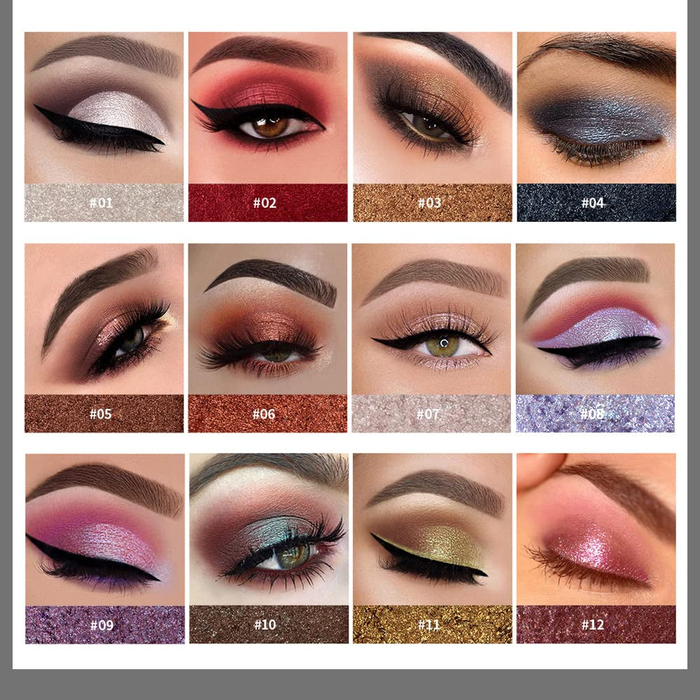 12 Colors Glitter Eyeshadow, Mashed Potato Pearlescent Monochrome Eyeshadow Polarized Light Not Smudged Eye Shadow, Highly Pigmented Eye Makeup Cosmetics Gift for Women and Girls Eye Brightening Flash Powder (#11 Golden)