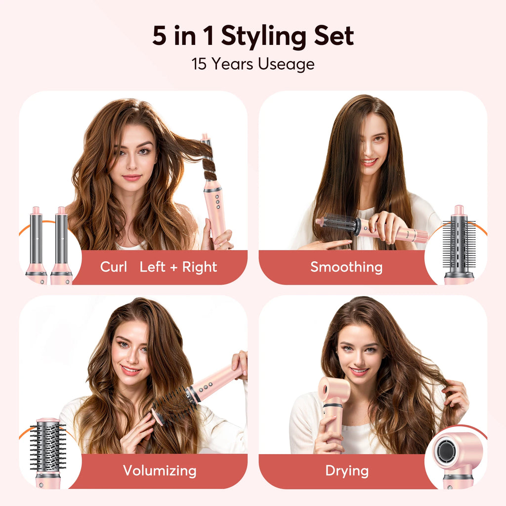 Multi Hair Styler Set 5 in1 Hair dryer with Curling Iron Hair Straightener 1200W 110000RPM Hot Air Brush Hair Dryer Multi Styler