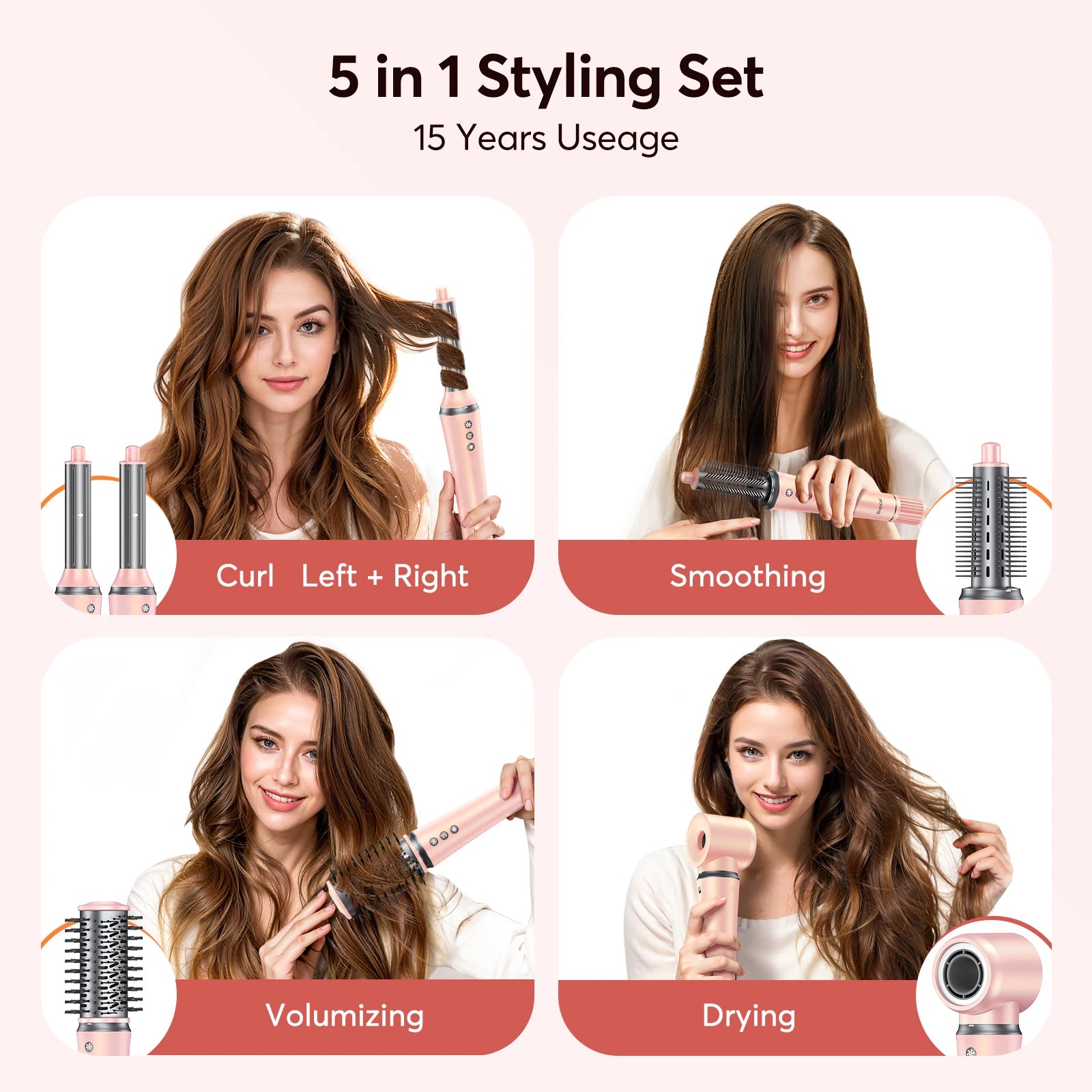 Multi Hair Styler Set 5 in1 Hair dryer with Curling Iron Hair Straightener 1200W 110000RPM Hot Air Brush Hair Dryer Multi Styler