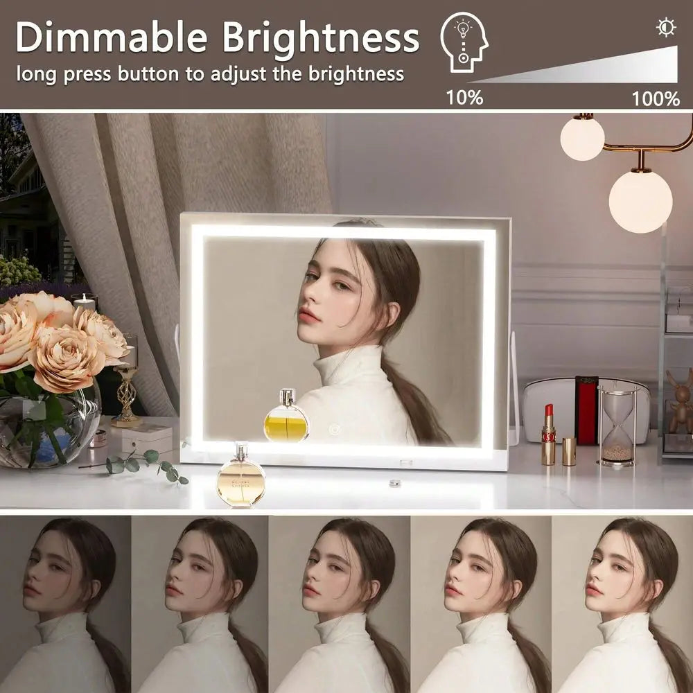 Hasipu 14 X 11 Vanity Mirror With Lights, LED Makeup Mirror, 3 Modes Light,Smart Touch Control Dimmable, Table Mirror With Stand