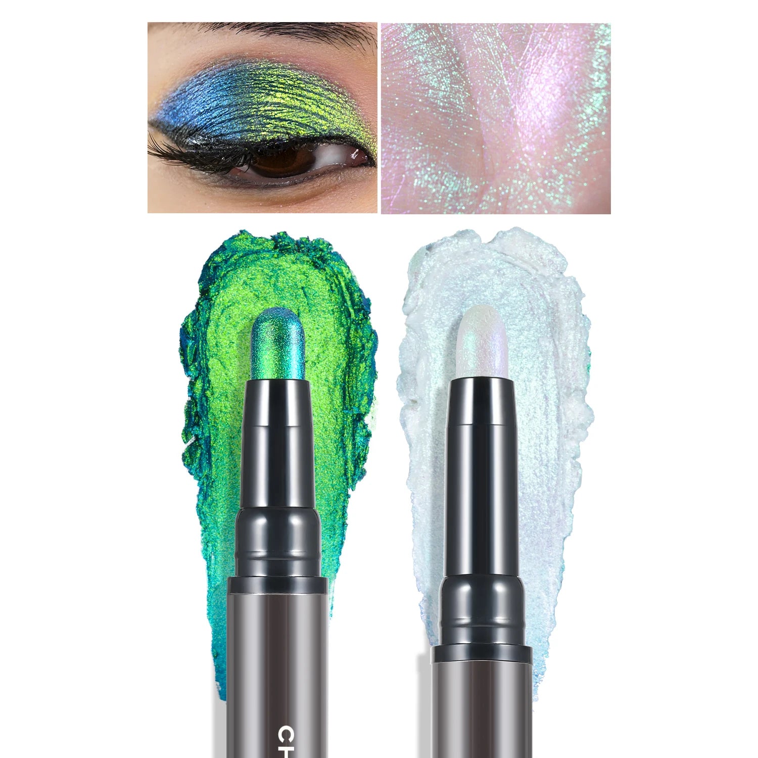 2 in 1 Multichrome Eyeshadow Sticks High Pigmented Glitter Eyeshadow Waterproof Eye Shadow Pen Metallic Makeup 6 Color