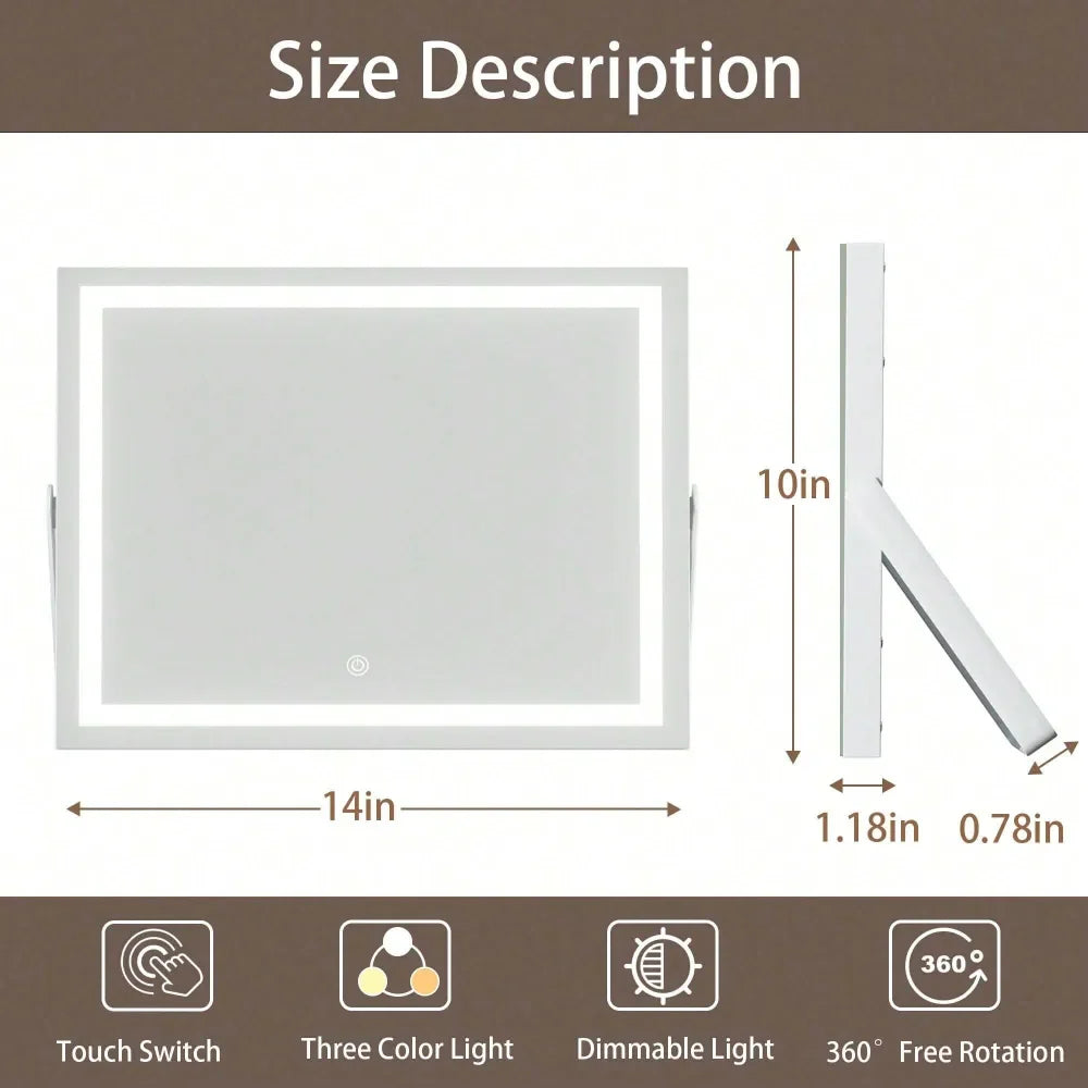 Hasipu 14 X 11 Vanity Mirror With Lights, LED Makeup Mirror, 3 Modes Light,Smart Touch Control Dimmable, Table Mirror With Stand