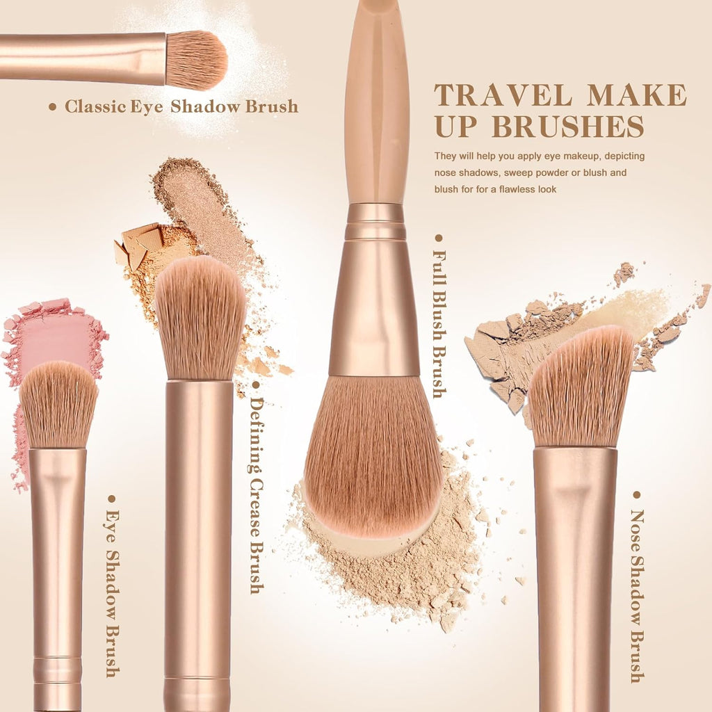 Eye Shadow Brush Set，Valentine'S Day Gifts，Teen Brushes Makeup with Mirror，Kids Small Makeup Brush Kit，Girls Cosmetic Eyeshadow Brushes for Purse, Make up Brushed (Apricot)