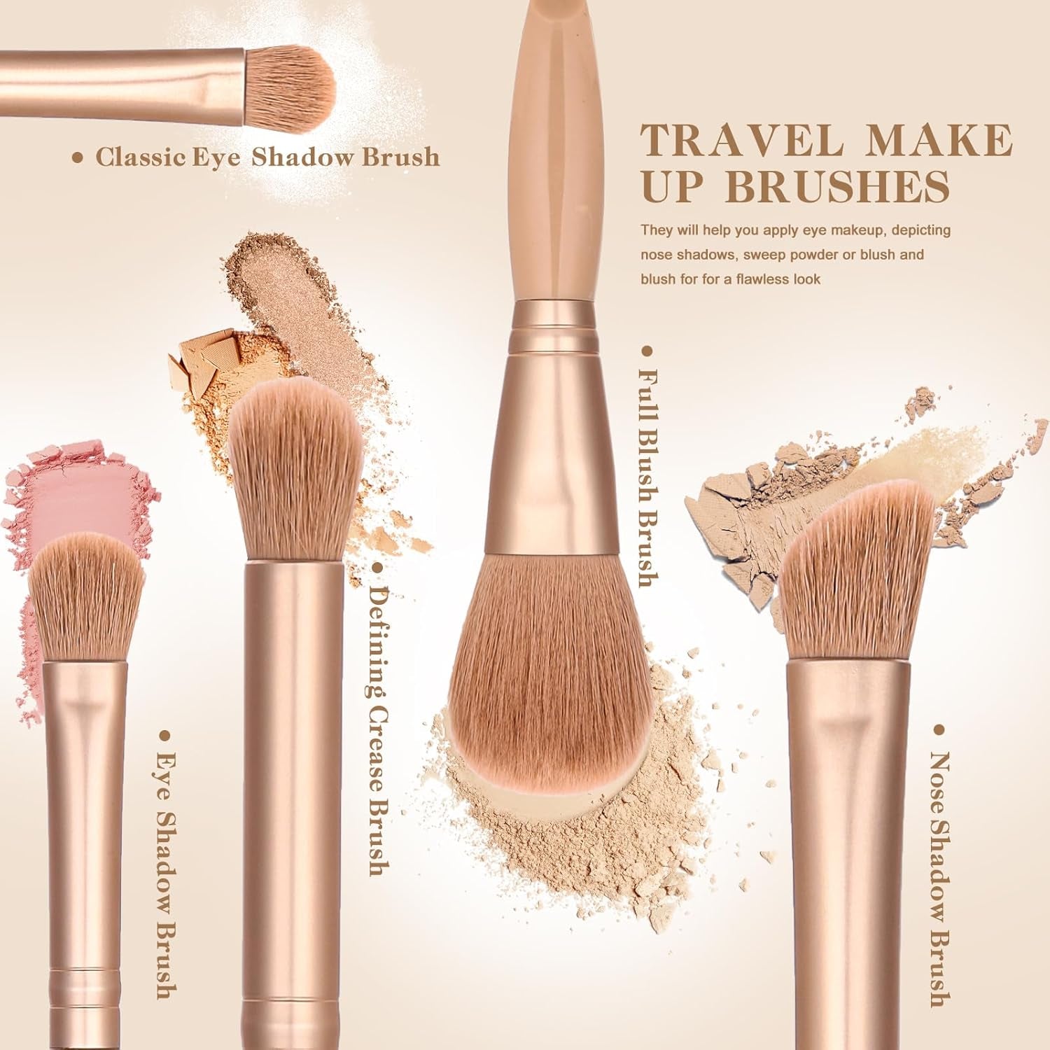 Eye Shadow Brush Set，Valentine'S Day Gifts，Teen Brushes Makeup with Mirror，Kids Small Makeup Brush Kit，Girls Cosmetic Eyeshadow Brushes for Purse, Make up Brushed (Apricot)