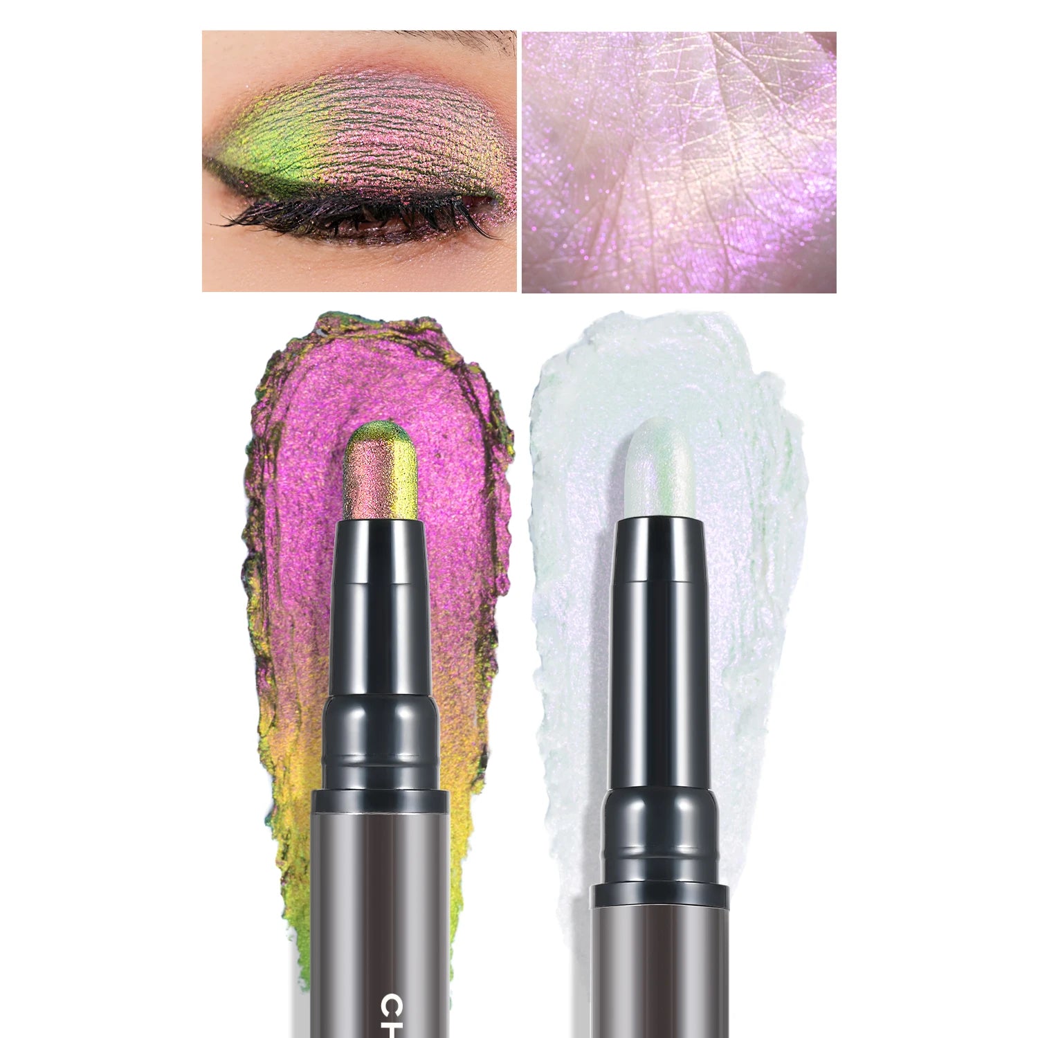 2 in 1 Multichrome Eyeshadow Sticks High Pigmented Glitter Eyeshadow Waterproof Eye Shadow Pen Metallic Makeup 6 Color