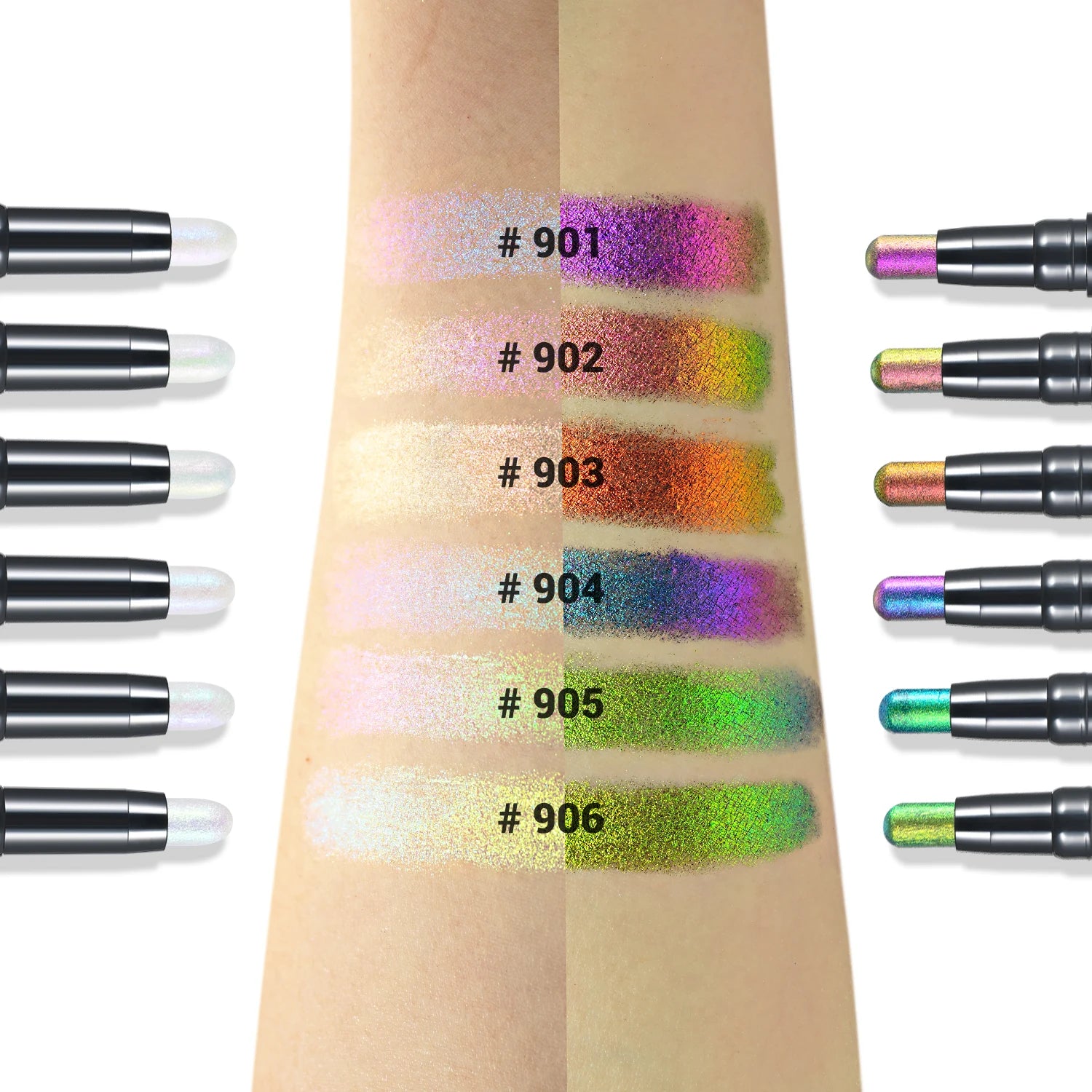 2 in 1 Multichrome Eyeshadow Sticks High Pigmented Glitter Eyeshadow Waterproof Eye Shadow Pen Metallic Makeup 6 Color