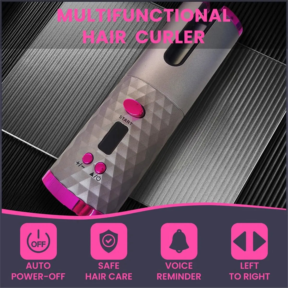 N18R Cordless Curling Iron Beach Waves Styler -Portable Hair Curler Wand Set Automatic Rotating, Dual Voltage for Travel