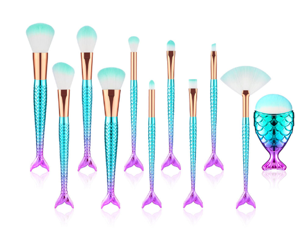 11Pcs Makeup Brushes Kit Maquiagem Maquillaje New Mermaid Foundation Eyebrow Eyeliner Cosmetic Makeup Brushes