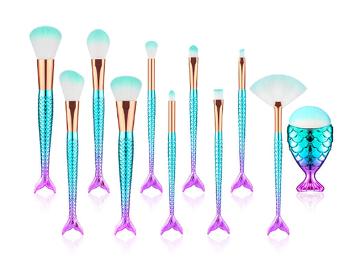 11Pcs Makeup Brushes Kit Maquiagem Maquillaje New Mermaid Foundation Eyebrow Eyeliner Cosmetic Makeup Brushes