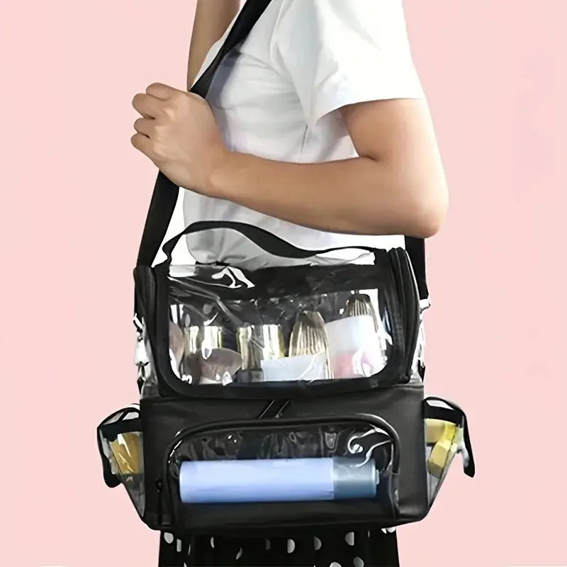 Makeup Brush Holder Backpack Makeup Artist Travel Case Clear Waterproof Cosmetic Organizer Bag with Adjustable Strap and Divider