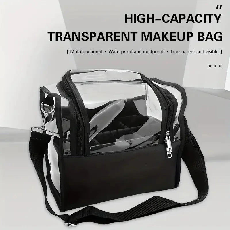 Makeup Brush Holder Backpack Makeup Artist Travel Case Clear Waterproof Cosmetic Organizer Bag with Adjustable Strap and Divider