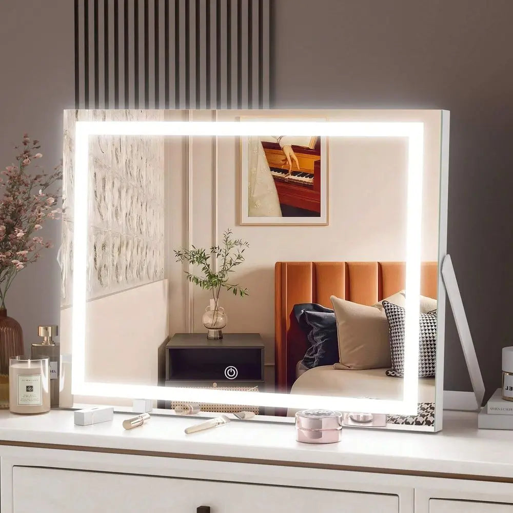 Hasipu 14 X 11 Vanity Mirror With Lights, LED Makeup Mirror, 3 Modes Light,Smart Touch Control Dimmable, Table Mirror With Stand