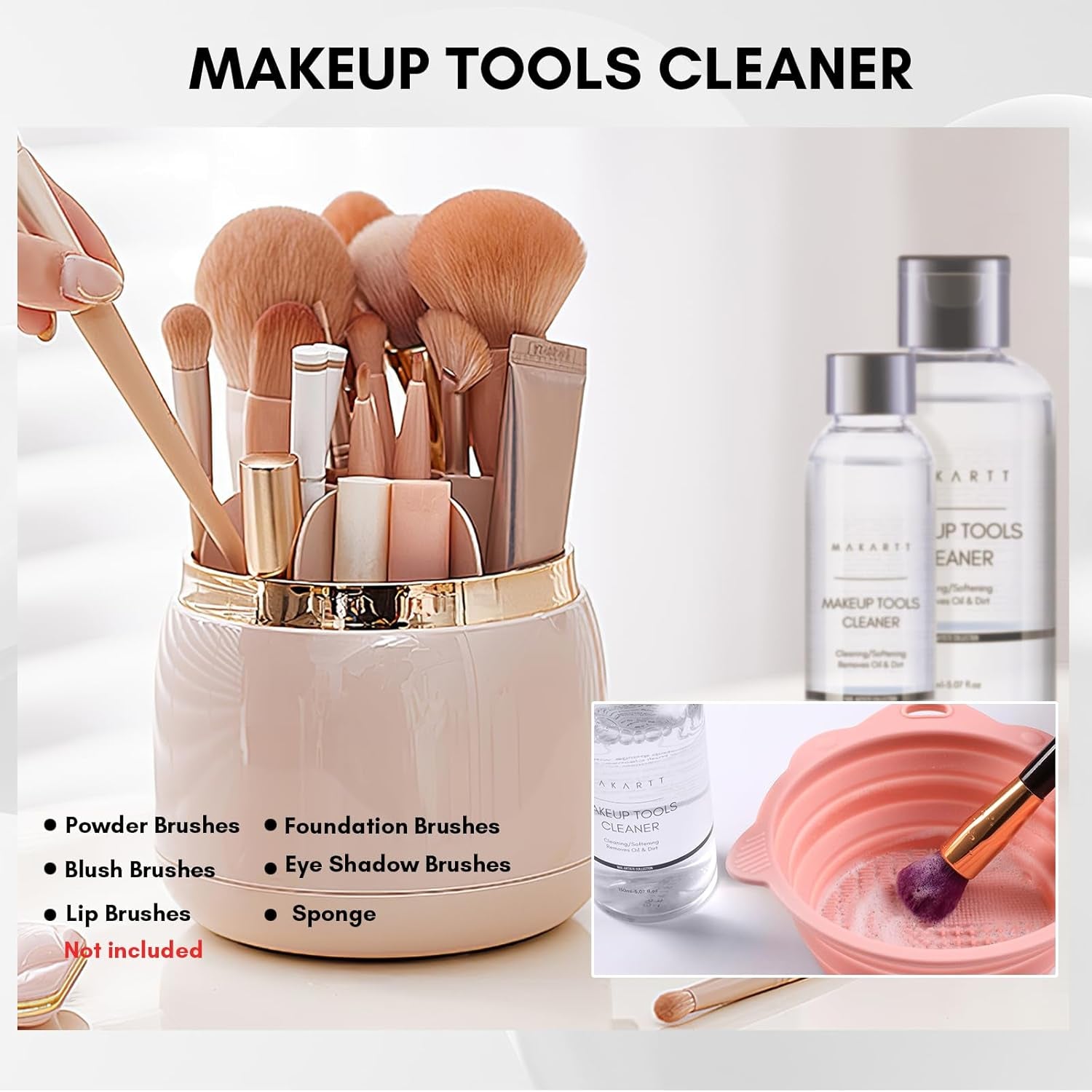 Makeup Brush Cleaner: Deep Cleaning Solution for Nail Brushes, Sponges, and Powder Puffs, Hypoallergenic Formula, Removes Residue from Cosmetic and Nail Art Tools, Cruelty-Free (5.07 Fl Oz)
