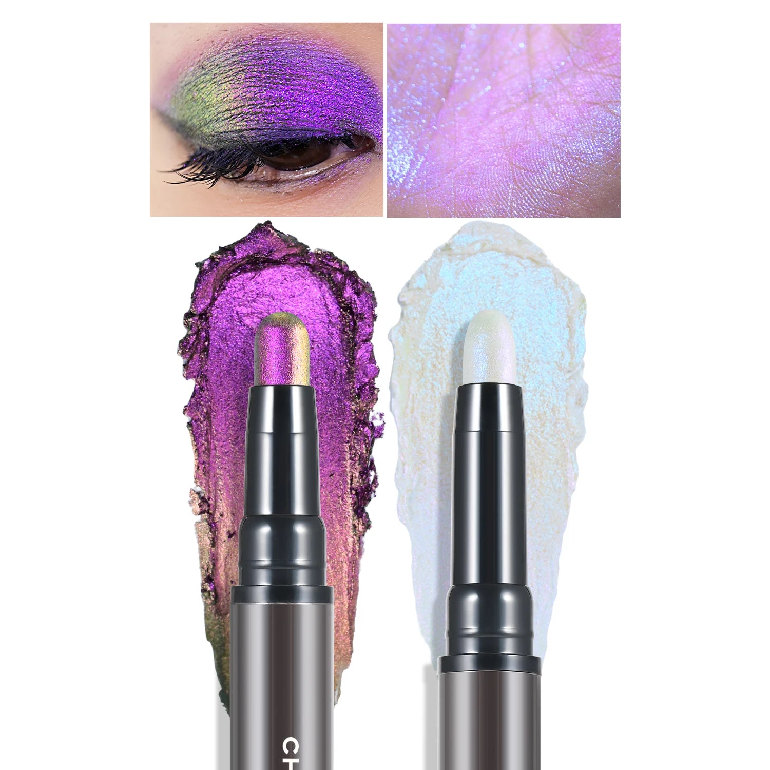 2 in 1 Multichrome Eyeshadow Sticks High Pigmented Glitter Eyeshadow Waterproof Eye Shadow Pen Metallic Makeup 6 Color